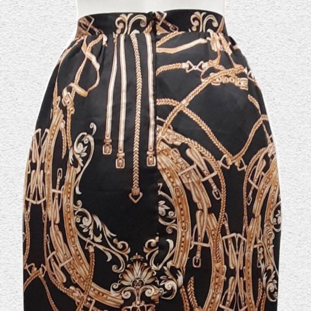 SHEIKE Asymmetric Pencil Skirt. Black and Brown Abstract Print - Picture 5 of 8